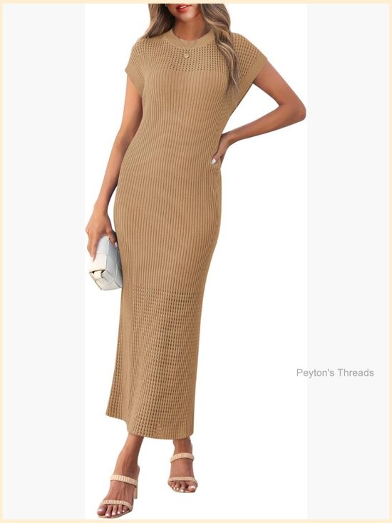 Dresses & Skirts - Ribbed Knit Dress Cap Sleeve Crewneck Maxi Casual Summer Beach Vacation